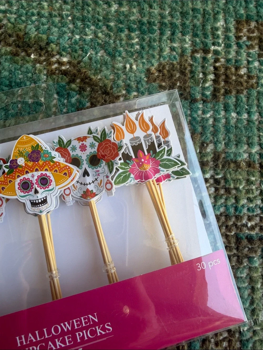 Joyful Halloween Day of the Dead Cupcake Picks - Pink & Yellow - 30 pcs